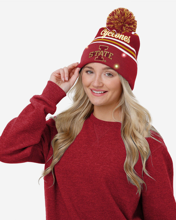 Iowa State Cyclones Womens Wordmark Script Light Up Beanie FOCO - FOCO.com