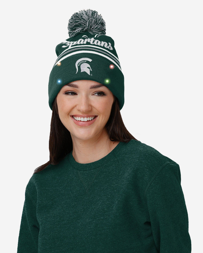 Michigan State Spartans Womens Wordmark Script Light Up Beanie FOCO - FOCO.com