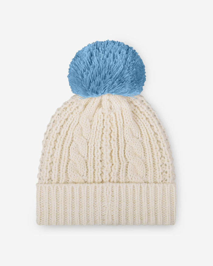 North Carolina Tar Heels Womens Primary Logo White Cable Knit Pom Beanie FOCO - FOCO.com