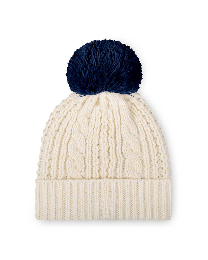 Penn State Nittany Lions Womens Primary Logo White Cable Knit Pom Beanie