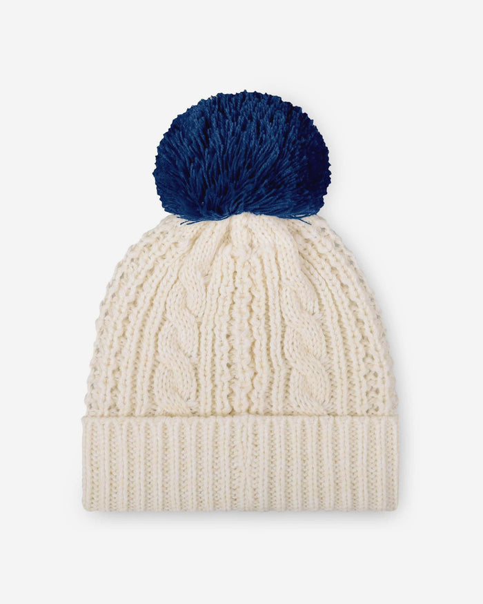 Seattle Seahawks Super Bowl LX Champions Primary Logo White Cable Knit Pom Beanie FOCO - FOCO.com