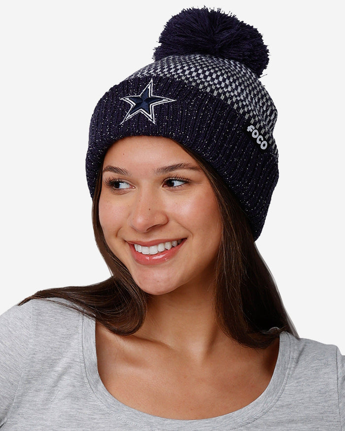 Dallas Cowboys Womens Cozy Knit Metallic Thread Pom Beanie FOCO - FOCO.com