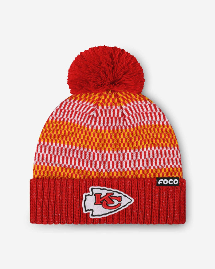 Kansas City Chiefs Womens Cozy Knit Metallic Thread Pom Beanie FOCO - FOCO.com