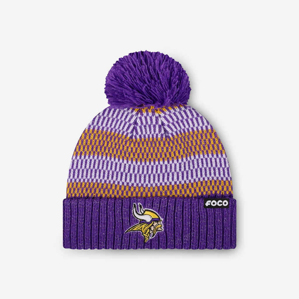 Minnesota Vikings Womens Cozy Knit Metallic Thread Pom Beanie FOCO - FOCO.com