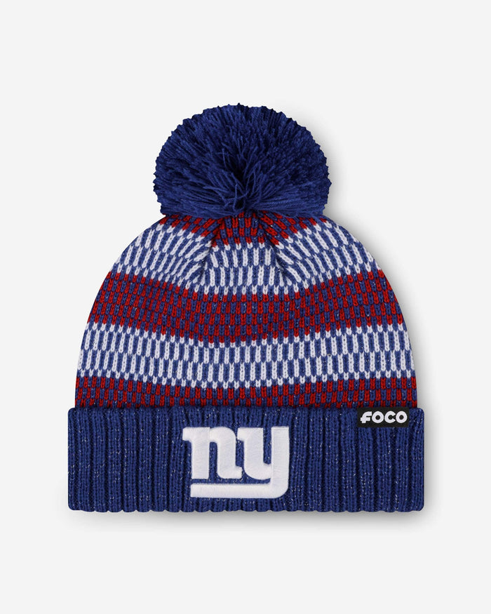 New York Giants Womens Cozy Knit Metallic Thread Pom Beanie FOCO - FOCO.com