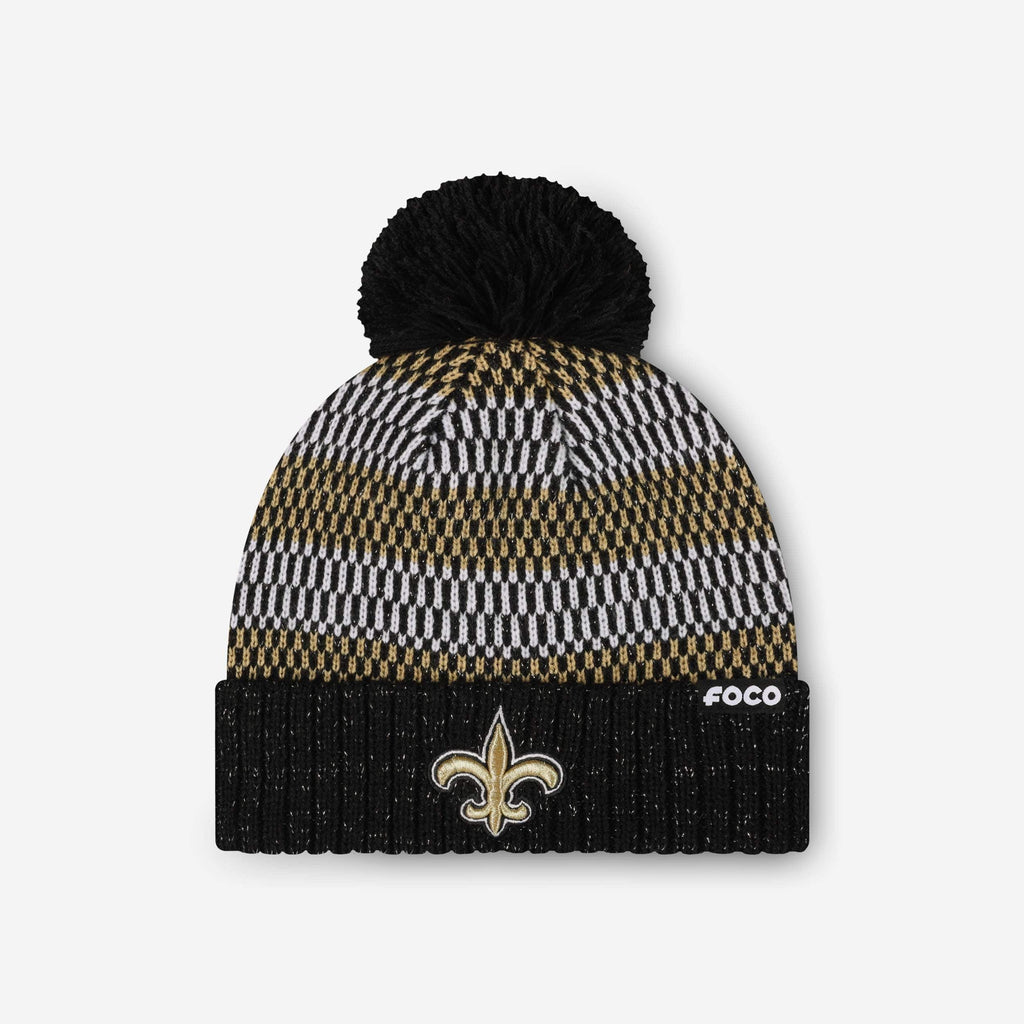 New Orleans Saints Womens Cozy Knit Metallic Thread Pom Beanie FOCO - FOCO.com