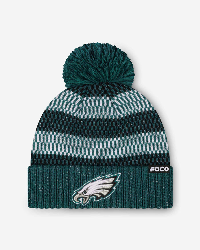 Philadelphia Eagles Womens Cozy Knit Metallic Thread Pom Beanie FOCO - FOCO.com