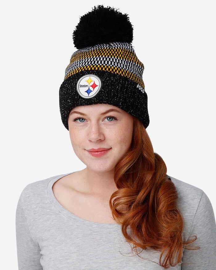 Pittsburgh Steelers Womens Cozy Knit Metallic Thread Pom Beanie FOCO - FOCO.com