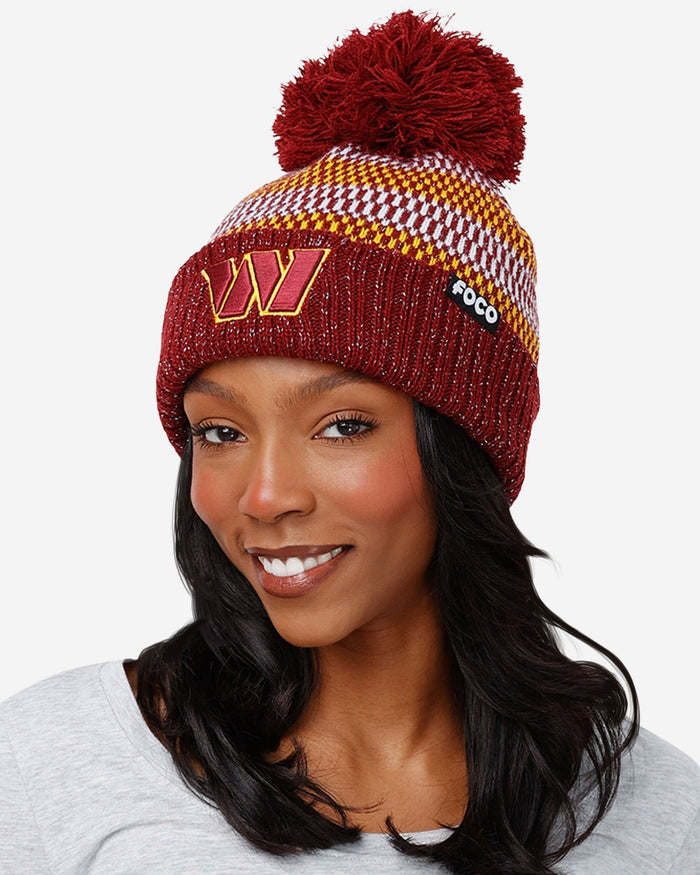 Washington Commanders Womens Cozy Knit Metallic Thread Pom Beanie FOCO - FOCO.com