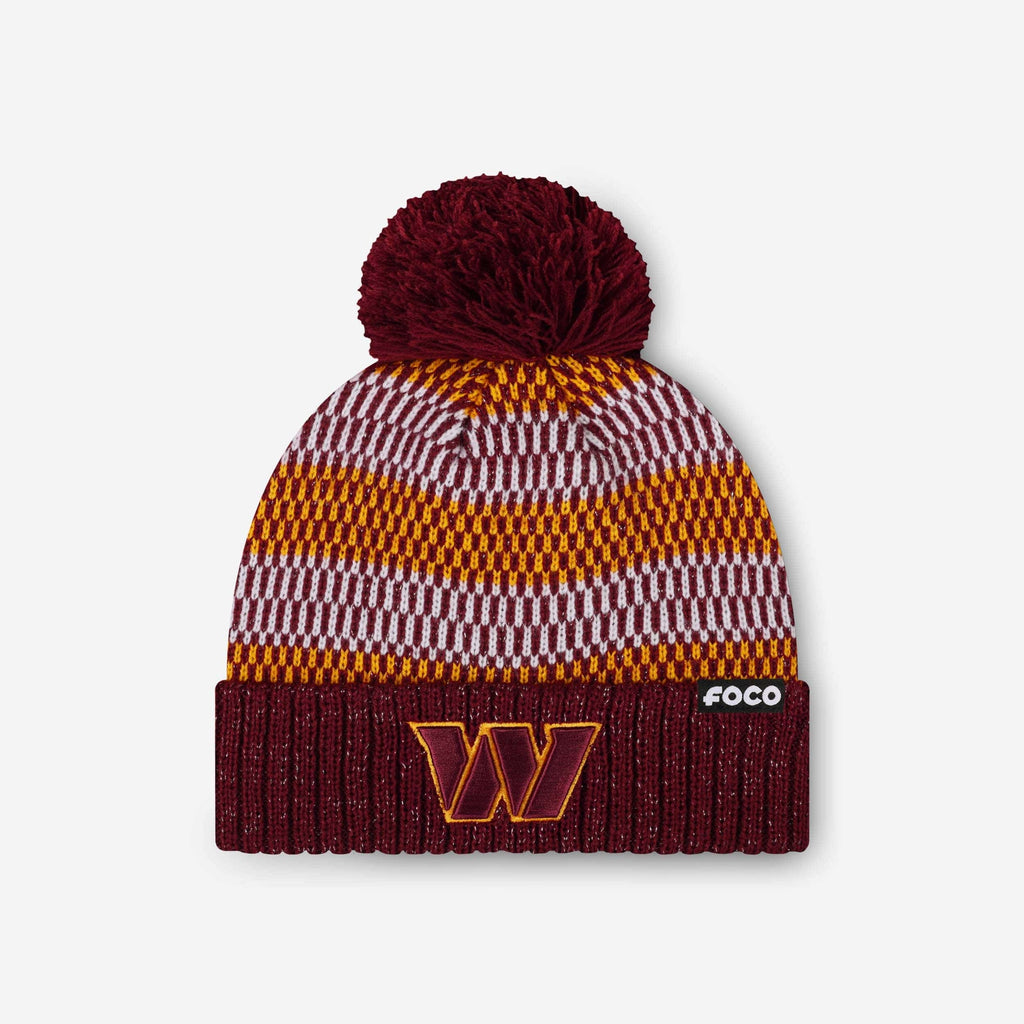 Washington Commanders Womens Cozy Knit Metallic Thread Pom Beanie FOCO - FOCO.com