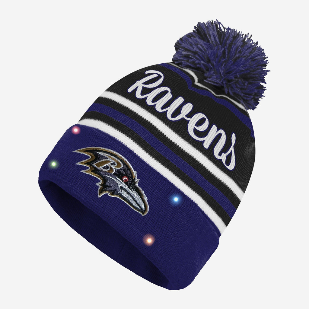 Baltimore Ravens Womens Wordmark Script Light Up Beanie FOCO - FOCO.com