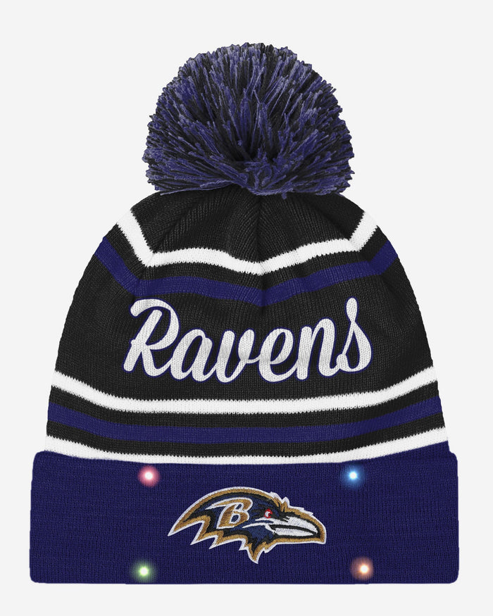 Baltimore Ravens Womens Wordmark Script Light Up Beanie FOCO - FOCO.com