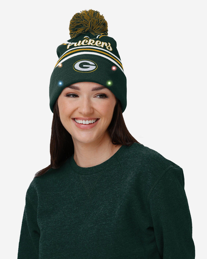 Green Bay Packers Womens Wordmark Script Light Up Beanie FOCO - FOCO.com