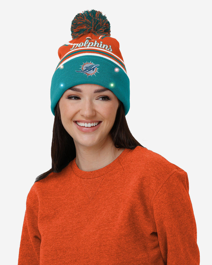 Miami Dolphins Womens Wordmark Script Light Up Beanie FOCO - FOCO.com