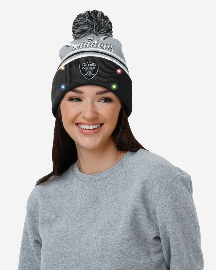 Las Vegas Raiders Womens Wordmark Script Light Up Beanie FOCO - FOCO.com