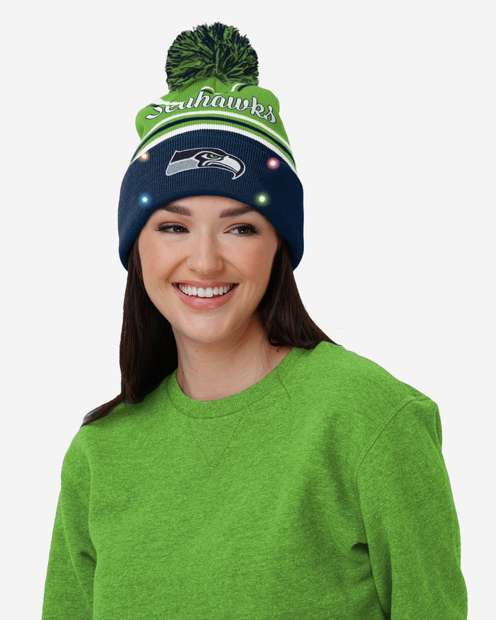 Seattle Seahawks Womens Wordmark Script Light Up Beanie FOCO - FOCO.com