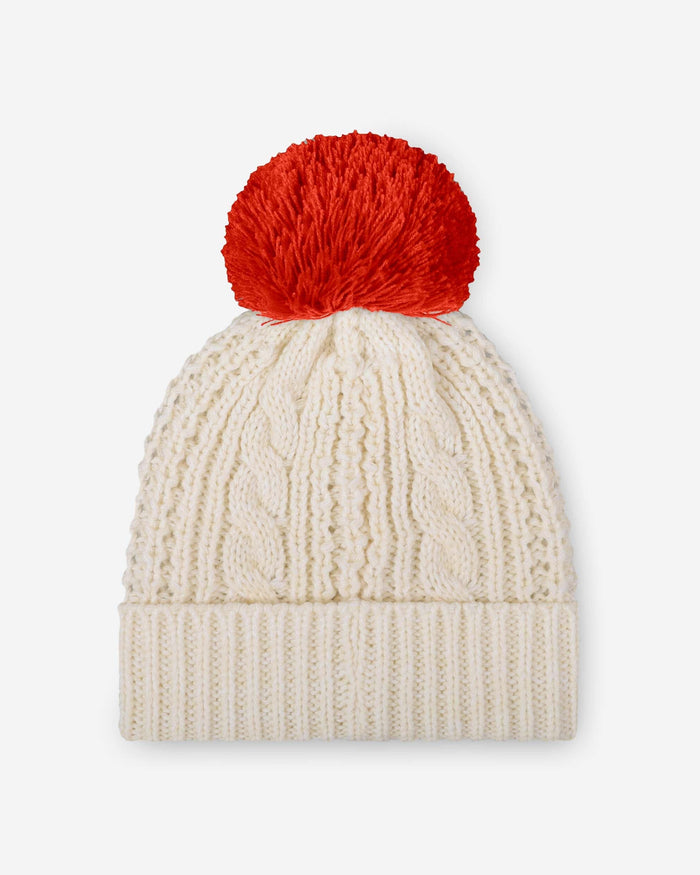 Cleveland Browns Womens Primary Logo White Cable Knit Pom Beanie FOCO - FOCO.com