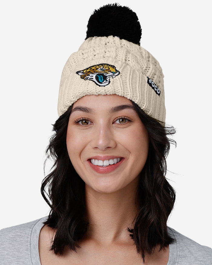 Jacksonville Jaguars Womens Primary Logo White Cable Knit Pom Beanie FOCO - FOCO.com