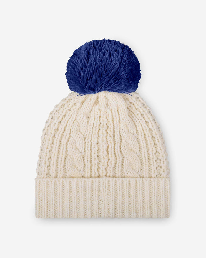 New York Giants Womens Primary Logo White Cable Knit Pom Beanie FOCO - FOCO.com