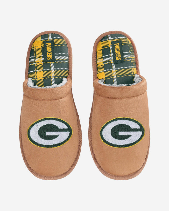 Green Bay Packers Flannel Lined Brown Suede Scuff Slipper FOCO S - FOCO.com