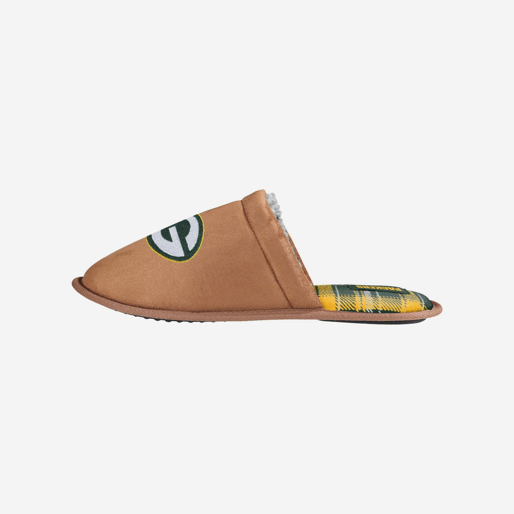 Green Bay Packers Flannel Lined Brown Suede Scuff Slipper FOCO S - FOCO.com