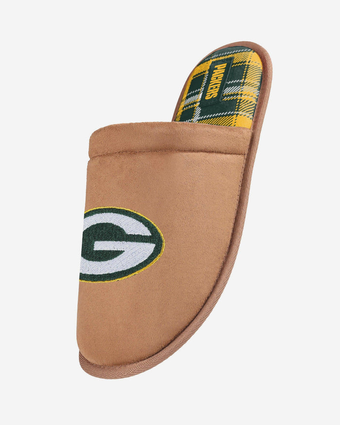 Green Bay Packers Flannel Lined Brown Suede Scuff Slipper FOCO S - FOCO.com