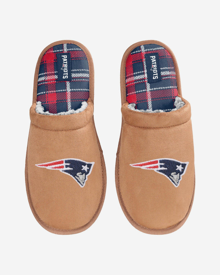 New England Patriots Flannel Lined Brown Suede Scuff Slipper FOCO S - FOCO.com