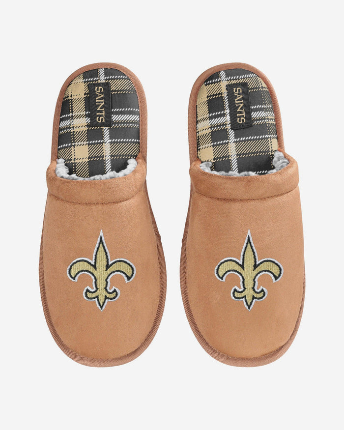 New Orleans Saints Flannel Lined Brown Suede Scuff Slipper FOCO S - FOCO.com