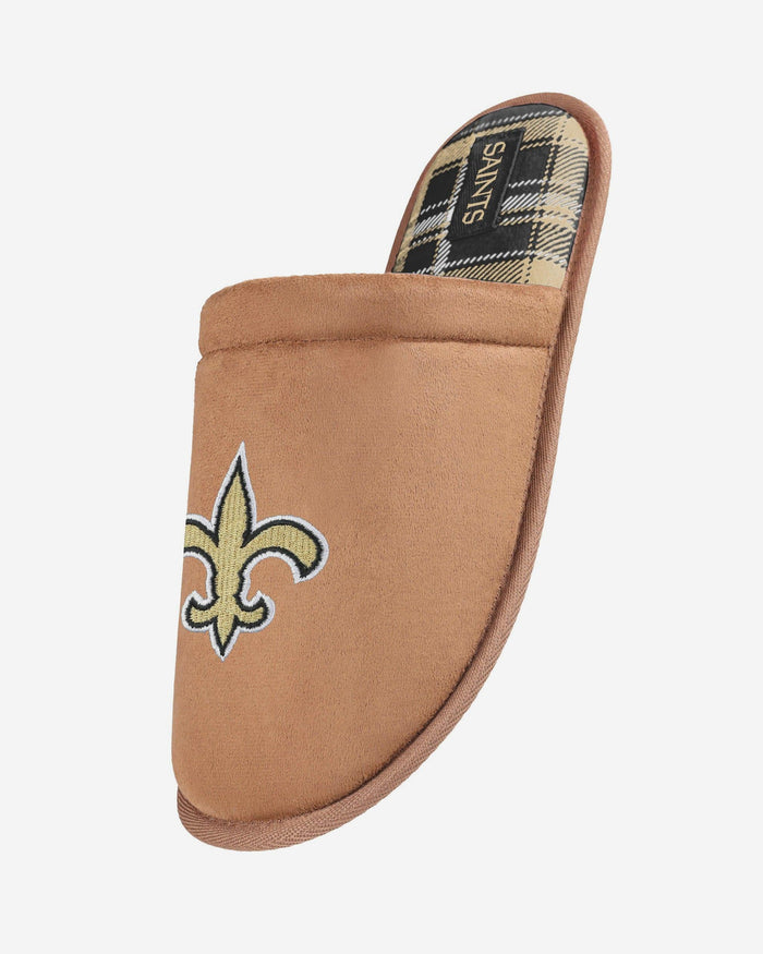 New Orleans Saints Flannel Lined Brown Suede Scuff Slipper FOCO S - FOCO.com