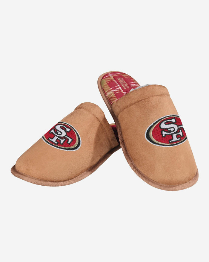San Francisco 49ers Flannel Lined Brown Suede Scuff Slipper FOCO S - FOCO.com