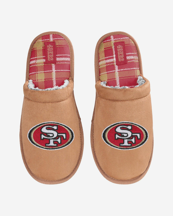 San Francisco 49ers Flannel Lined Brown Suede Scuff Slipper FOCO S - FOCO.com