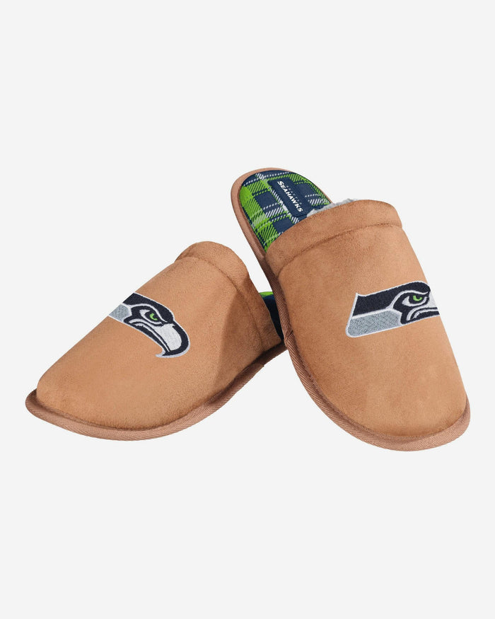 Seattle Seahawks Flannel Lined Brown Suede Scuff Slipper FOCO S - FOCO.com