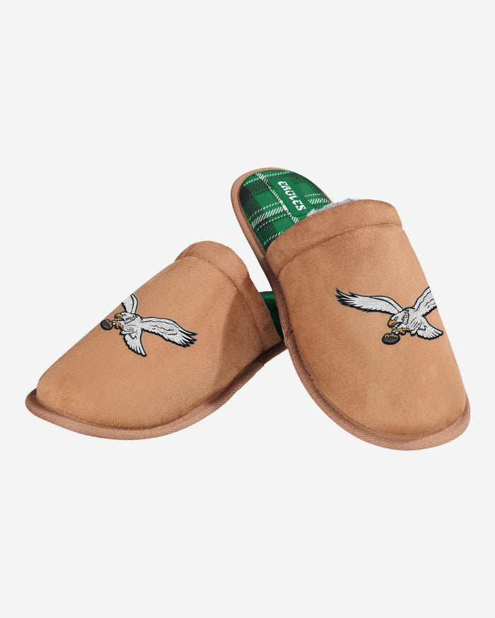Philadelphia Eagles Kelly Green Flannel Lined Brown Suede Scuff Slipper FOCO S - FOCO.com