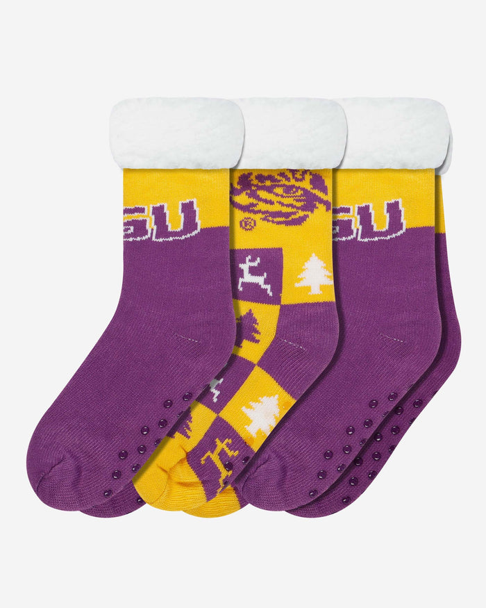 LSU Tigers Womens Fan Footy 3 Pack Slipper Socks FOCO - FOCO.com