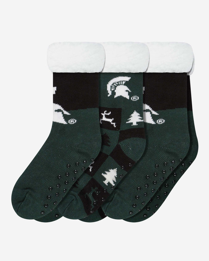 Michigan State Spartans Womens Fan Footy 3 Pack Slipper Socks FOCO - FOCO.com