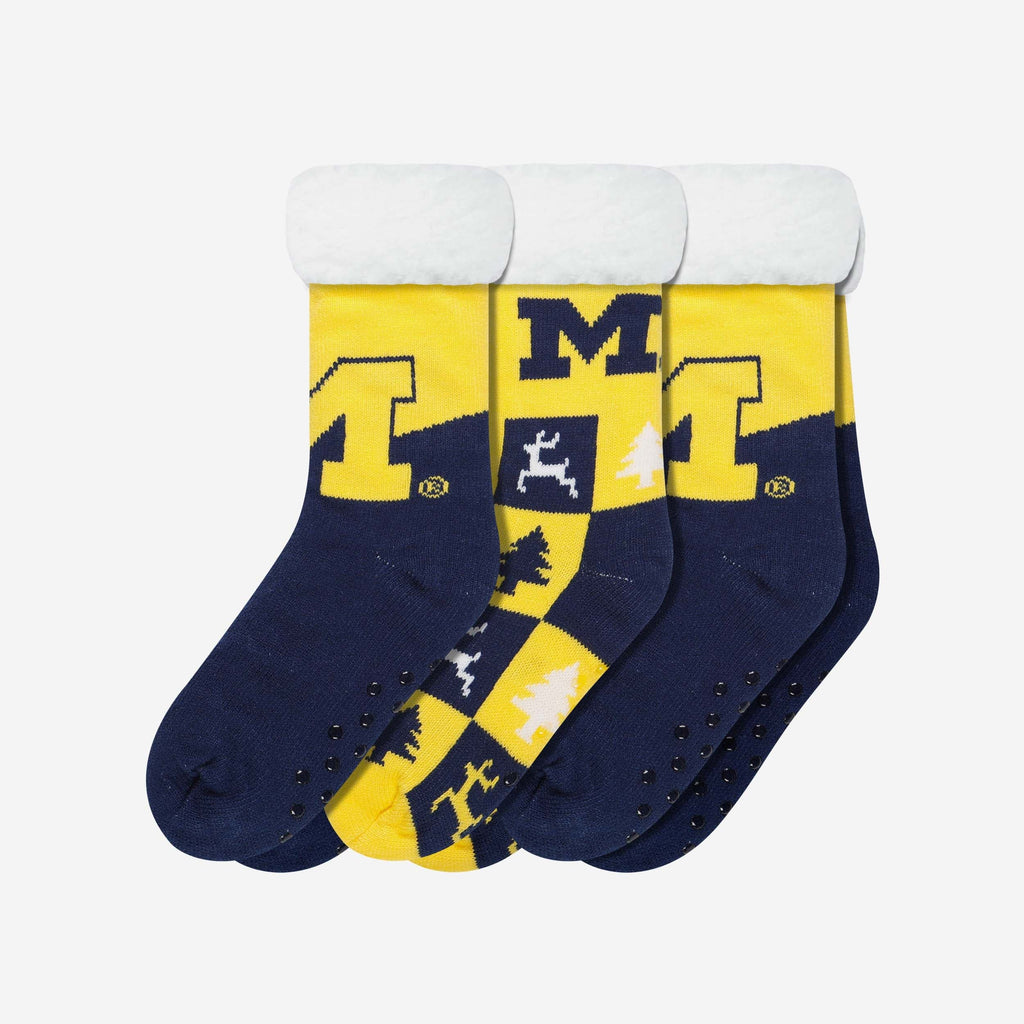 Michigan Wolverines Womens Fan Footy 3 Pack Slipper Socks FOCO - FOCO.com