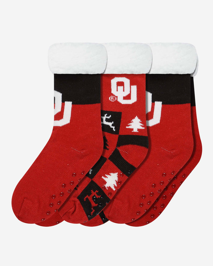 Oklahoma Sooners Womens Fan Footy 3 Pack Slipper Socks FOCO - FOCO.com