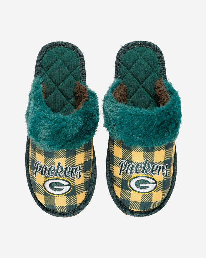 Green Bay Packers Womens Plaid Sherpa Mule Slipper FOCO - FOCO.com