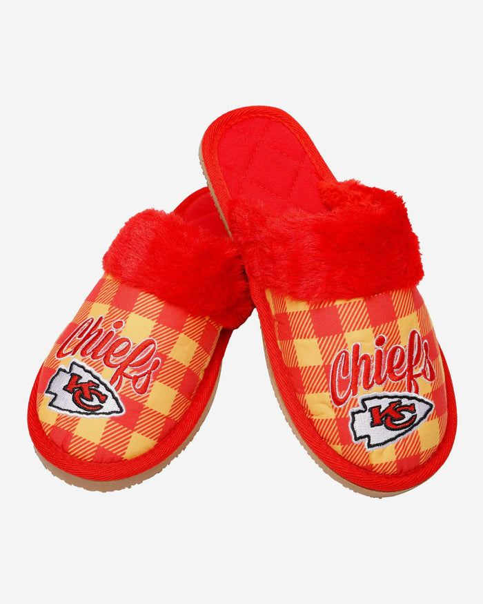 Kansas City Chiefs Womens Plaid Sherpa Mule Slipper FOCO - FOCO.com