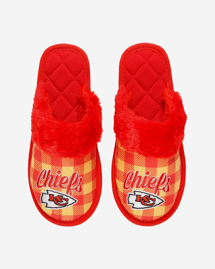 Kansas City Chiefs Womens Plaid Sherpa Mule Slipper FOCO - FOCO.com