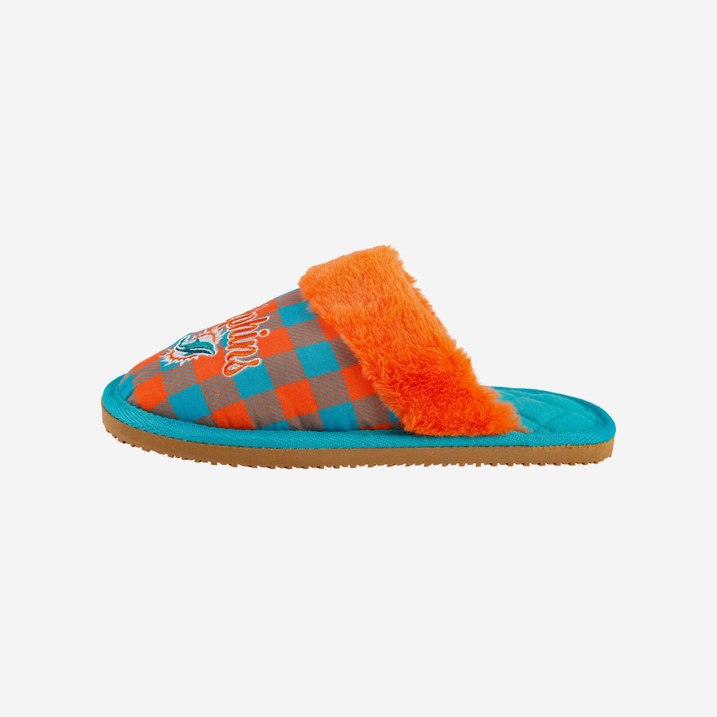 Miami Dolphins Womens Plaid Sherpa Mule Slipper FOCO S - FOCO.com