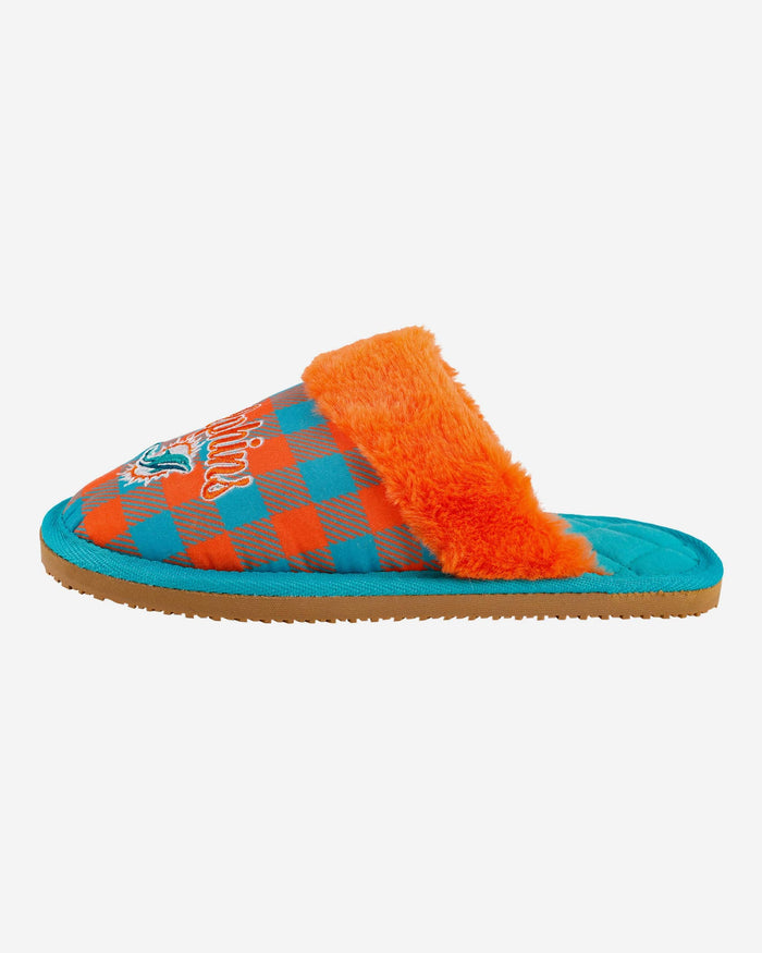 Miami Dolphins Womens Plaid Sherpa Mule Slipper FOCO S - FOCO.com