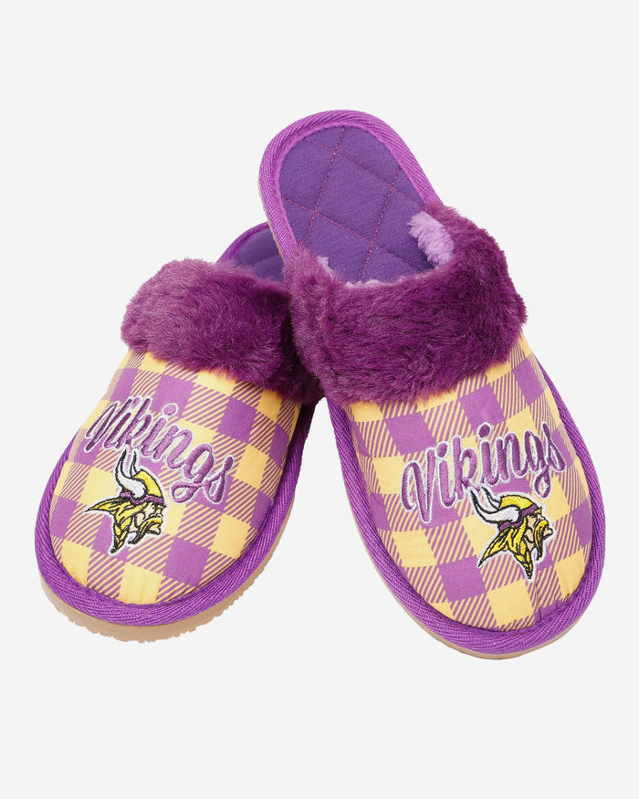 Minnesota Vikings Womens Plaid Sherpa Mule Slipper FOCO - FOCO.com