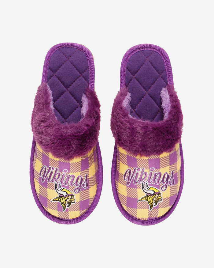 Minnesota Vikings Womens Plaid Sherpa Mule Slipper FOCO - FOCO.com