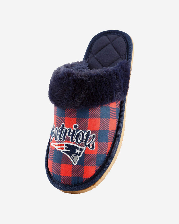 New England Patriots Womens Plaid Sherpa Mule Slipper FOCO - FOCO.com