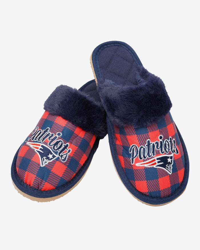 New England Patriots Womens Plaid Sherpa Mule Slipper FOCO - FOCO.com