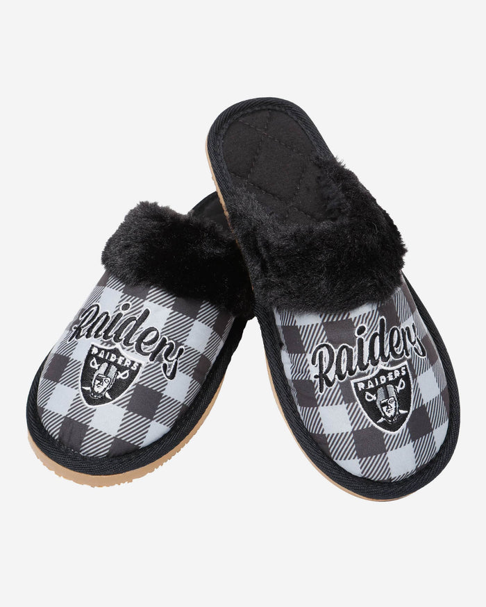 Las Vegas Raiders Womens Plaid Sherpa Mule Slipper FOCO - FOCO.com