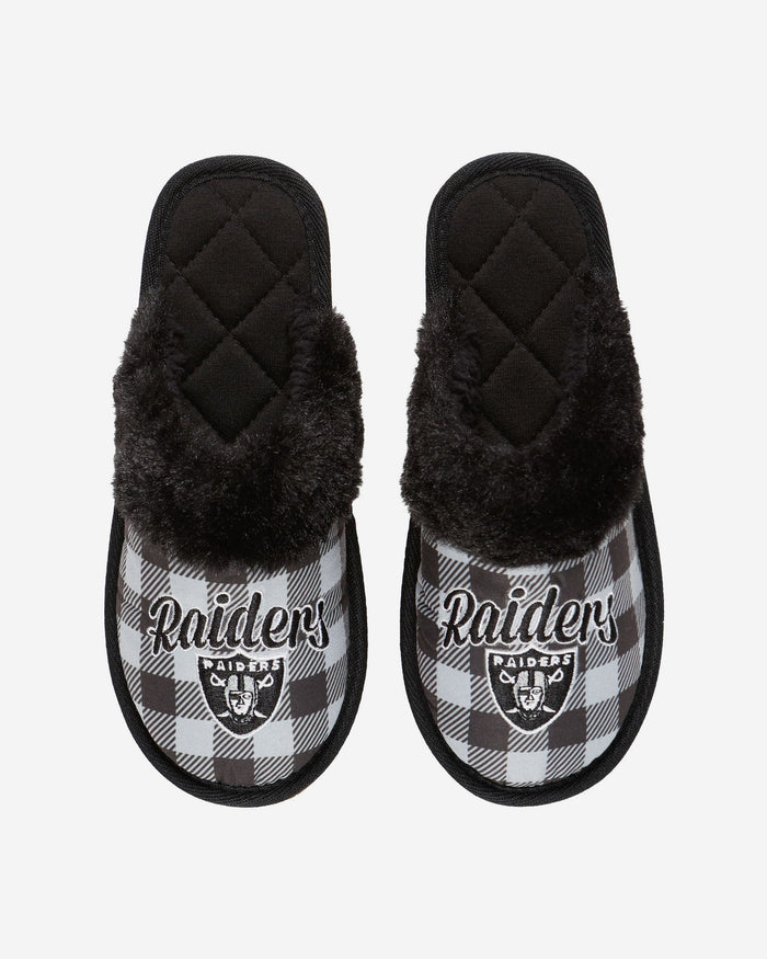 Las Vegas Raiders Womens Plaid Sherpa Mule Slipper FOCO - FOCO.com