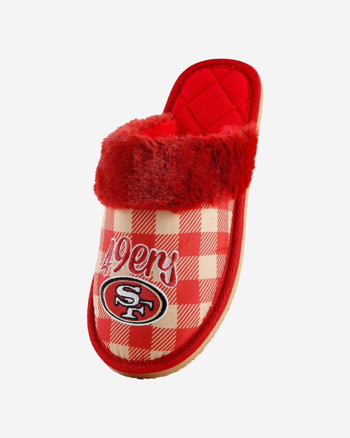 San Francisco 49ers Womens Plaid Sherpa Mule Slipper FOCO - FOCO.com