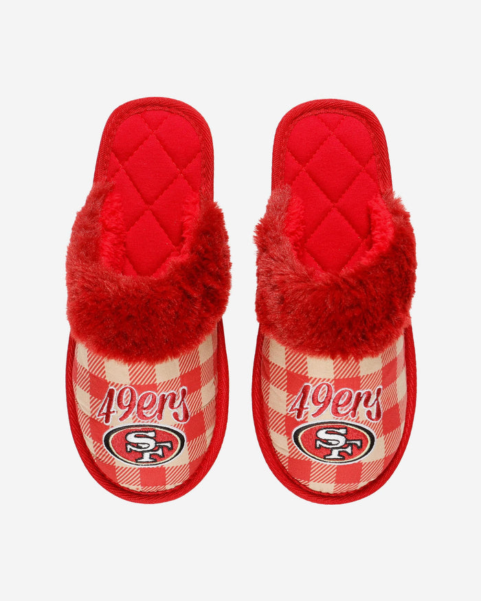 San Francisco 49ers Womens Plaid Sherpa Mule Slipper FOCO - FOCO.com